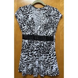 Vtg‎ Kiwi Womens Empire Waist Babydoll V Neck Faux Leather Slinky Feel Y2K Sz XL